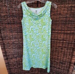 Title Nine Breeze Printed Cowl Neck Tank Mini Dress XS Athleisure Sundress Green